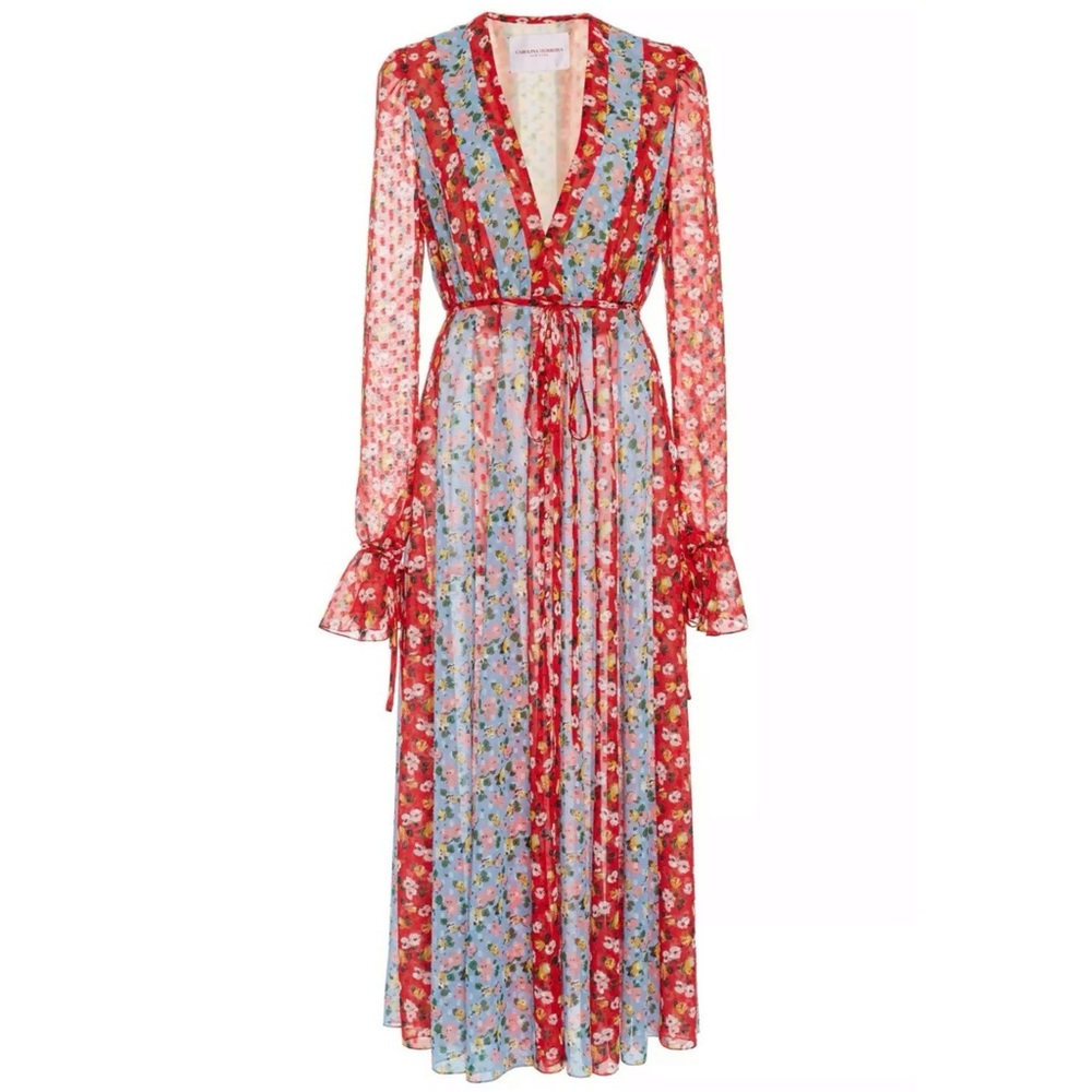 ❤💙 CAROLINA HERRERA Runway Floral Chiffon Maxi 14 - Picture 7 of 11